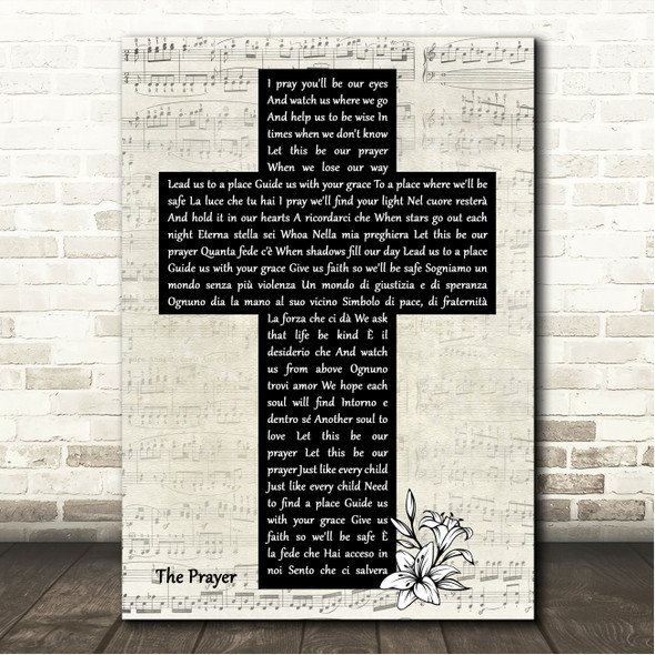 Andrea Bocelli & Celine Dion The Prayer Music Script Christian Memorial Cross Song Lyric Wall Art Print