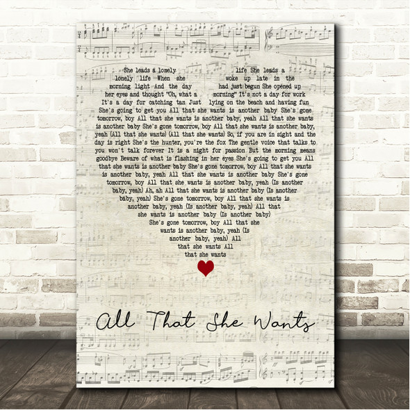 Ace of Base All That She Wants Script Heart Song Lyric Wall Art Print