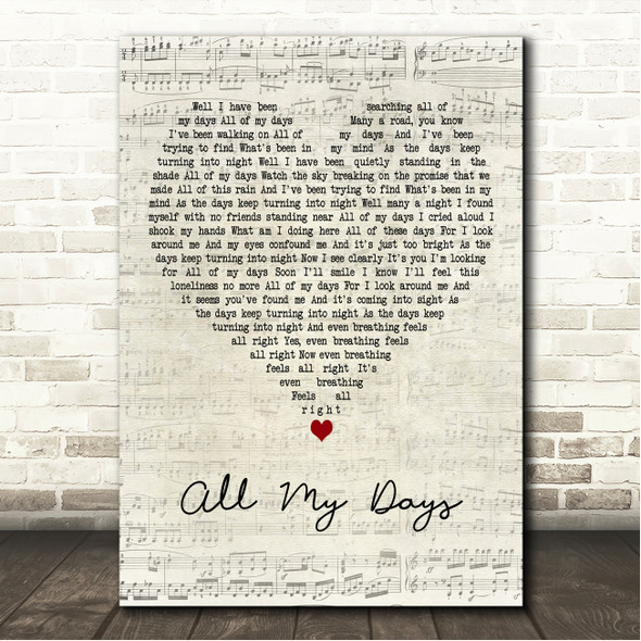 Alexi Murdoch All My Days Script Heart Song Lyric Wall Art Print