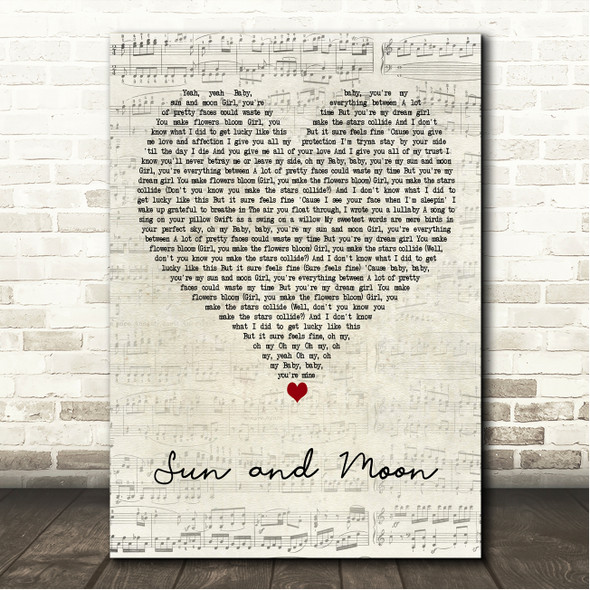 Anees Sun and Moon Script Heart Song Lyric Wall Art Print
