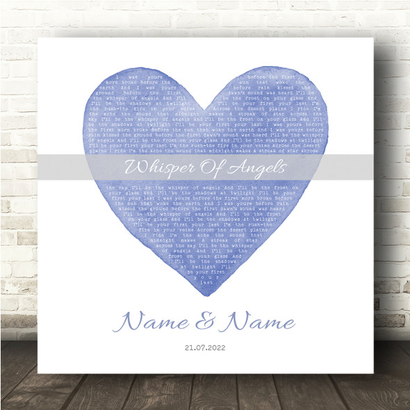 Amici Forever Whisper Of Angels Square Blue Watercolour Heart Song Lyric Wall Art Print