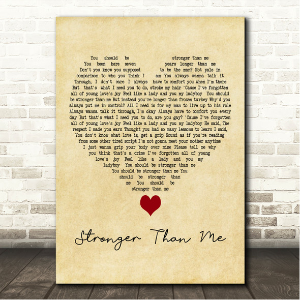 Amy Winehouse Stronger Than Me Vintage Heart Song Lyric Wall Art Print
