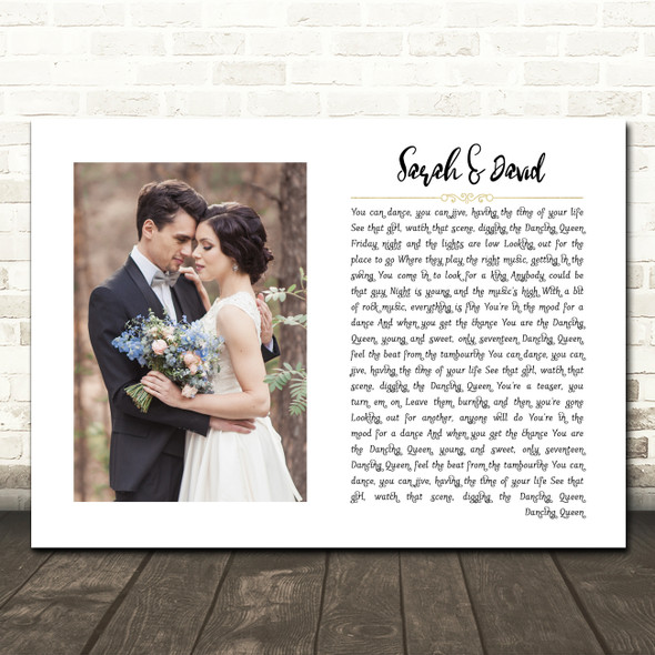 ABBA Dancing Queen White Landscape Script Rectangle Wedding Photo Song Lyric Wall Art Print