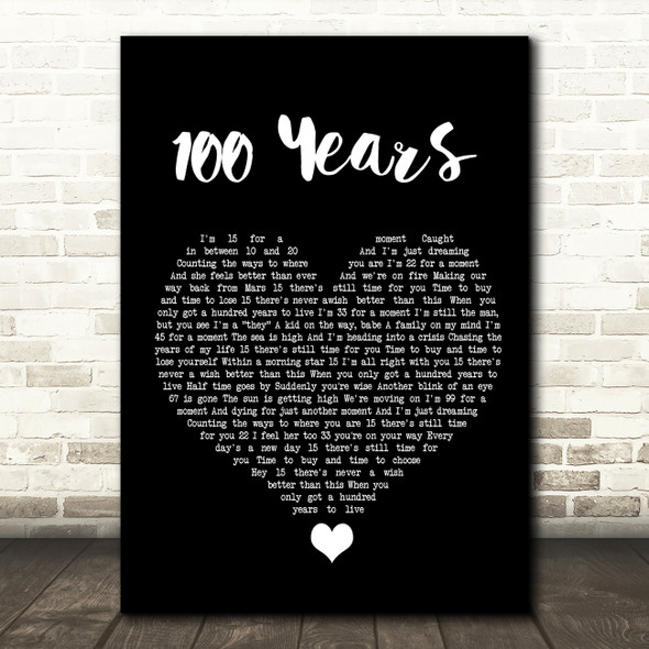 Five For Fighting 100 Years Black Heart Song Lyric Quote Music Print