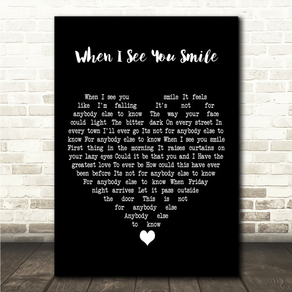 Bic Runga When I See You Smile Black Heart Song Lyric Wall Art Print
