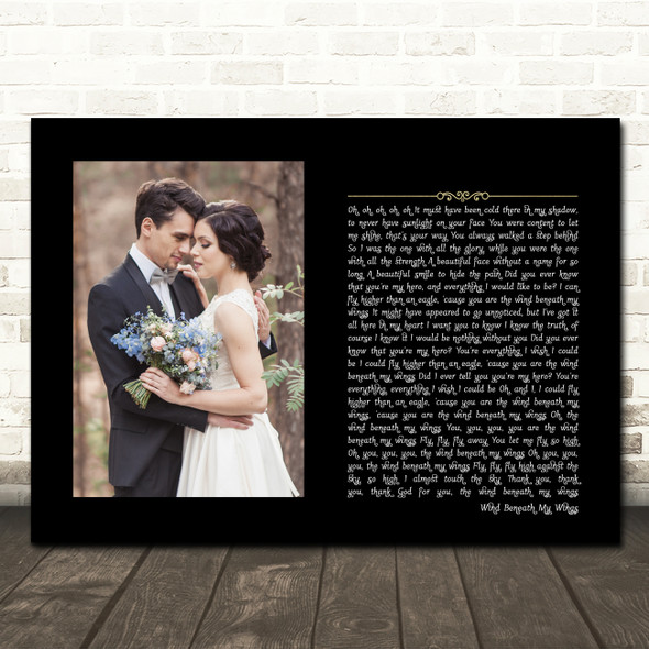 Bette Midler Wind Beneath My Wings Black Landscape Script Rectangle Wedding Photo Song Lyric Wall Art Print