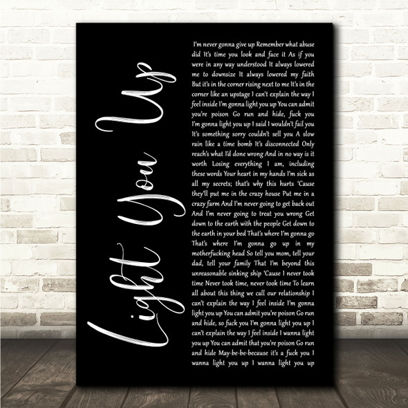 Blue October Light You Up Black Script Song Lyric Wall Art Print