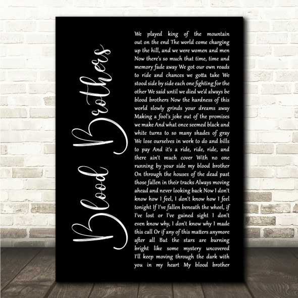 Bruce Springsteen Blood Brothers Black Script Song Lyric Wall Art Print