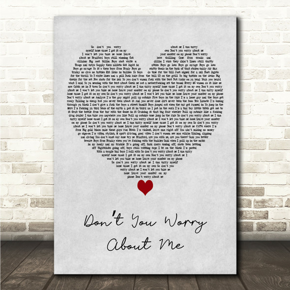 Bad Boy Chiller Crew Dont You Worry About Me Grey Heart Song Lyric Wall Art Canvas Framed Print