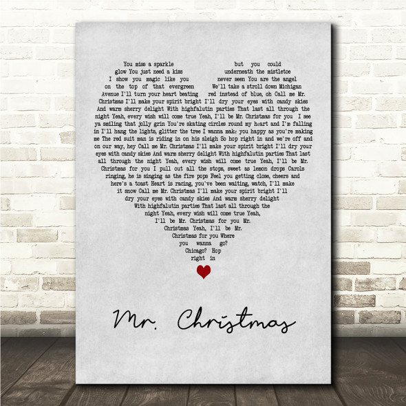 Brett Eldredge Mr. Christmas Grey Heart Song Lyric Wall Art Canvas Framed Print