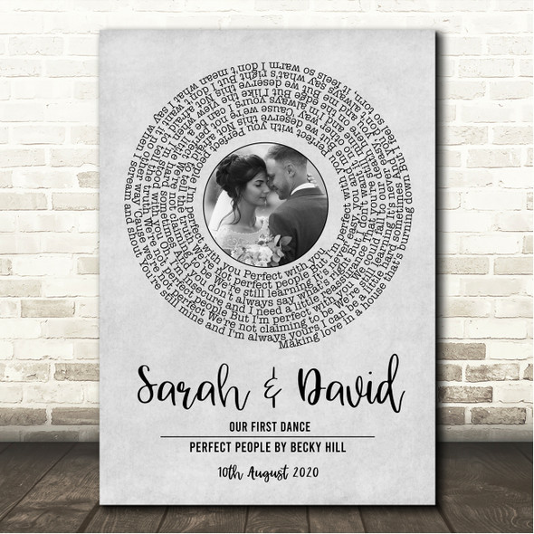 Becky Hill Perfect People Grey Vinyl Record Wedding First Dance Photo Song Lyric Wall Art Canvas Framed Print