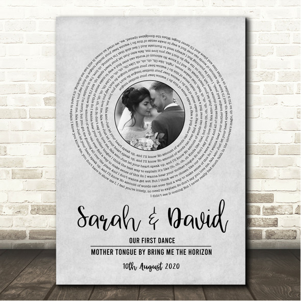 Bring Me The Horizon Mother Tongue Grey Vinyl Record Wedding First Dance Photo Song Lyric Wall Art Canvas Framed Print