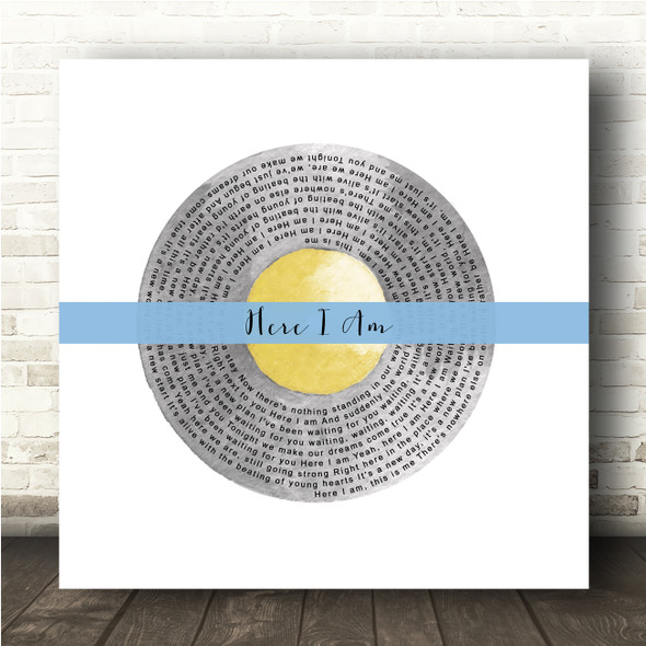 Bryan Adams Here I Am Grey Yellow Blue Square Vinyl Record Song Lyric Wall Art Canvas Framed Print