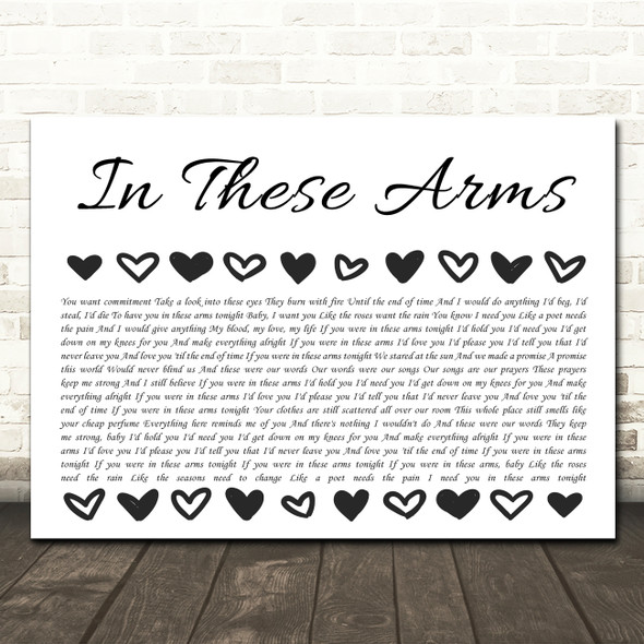 Bon Jovi In These Arms Hearts Black & White In Row Song Lyric Wall Art Canvas Framed Print