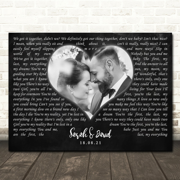 Barry White You're The First, The Last, My Everything Landscape Black Heart Wedding Photo Song Lyric Wall Art Canvas Framed Print