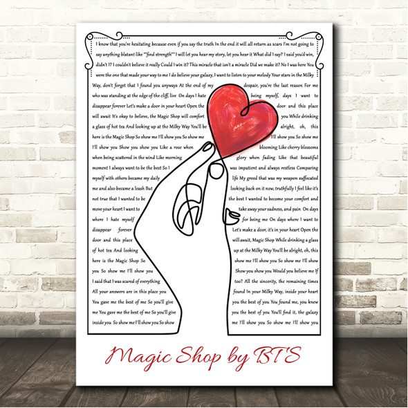 BTS Magic Shop Line Art Hand & Heart Song Lyric Wall Art Canvas Framed Print