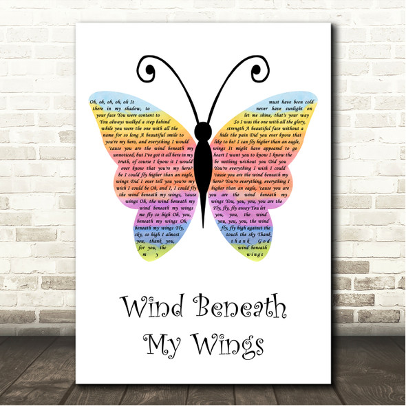 Bette Midler Wind Beneath My Wings Rainbow Butterfly Song Lyric Wall Art Canvas Framed Print