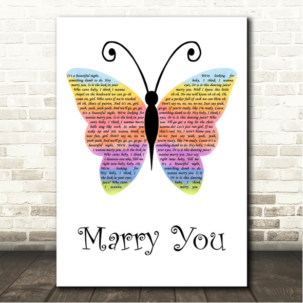 Bruno Mars Marry You Rainbow Butterfly Song Lyric Wall Art Canvas Framed Print