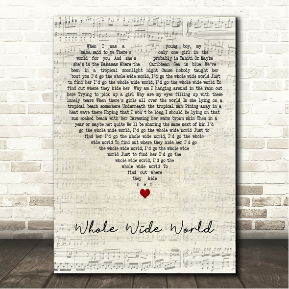 Bahamas Whole Wide World Script Heart Song Lyric Wall Art Canvas Framed Print