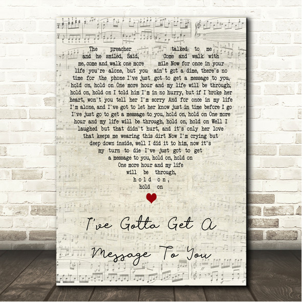 Bee Gees I've Gotta Get A Message To You Script Heart Song Lyric Wall Art Canvas Framed Print
