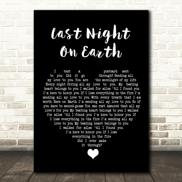 Green Day Last Night On Earth Black Heart Song Lyric Quote Music Print