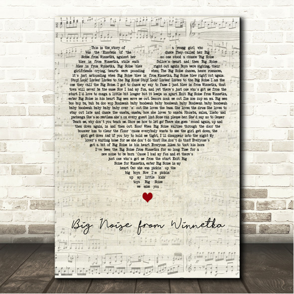 Bette Midler Big Noise from Winnetka Script Heart Song Lyric Wall Art Canvas Framed Print