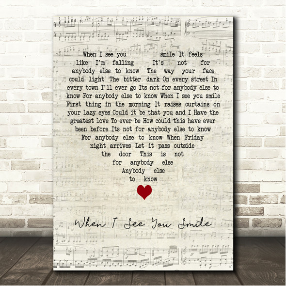 Bic Runga When I See You Smile Script Heart Song Lyric Wall Art Canvas Framed Print