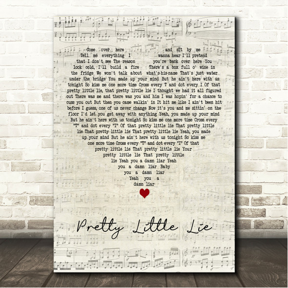 Blackberry Smoke Pretty Little Lie Script Heart Song Lyric Wall Art Canvas Framed Print