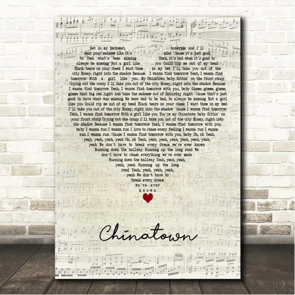 Bleachers Chinatown Script Heart Song Lyric Wall Art Canvas Framed Print