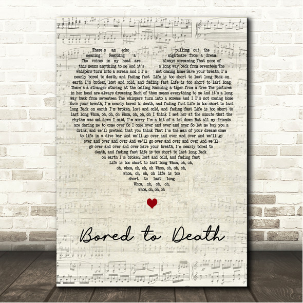 blink-182 Bored to Death Script Heart Song Lyric Wall Art Canvas Framed Print