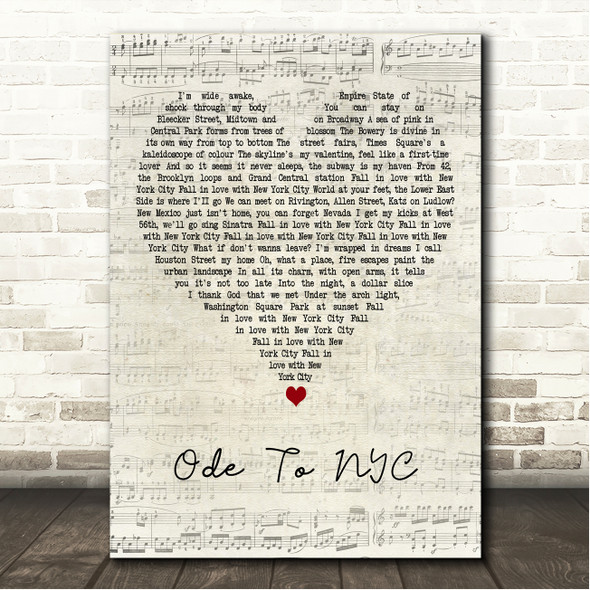 Blossoms Ode To NYC Script Heart Song Lyric Wall Art Canvas Framed Print