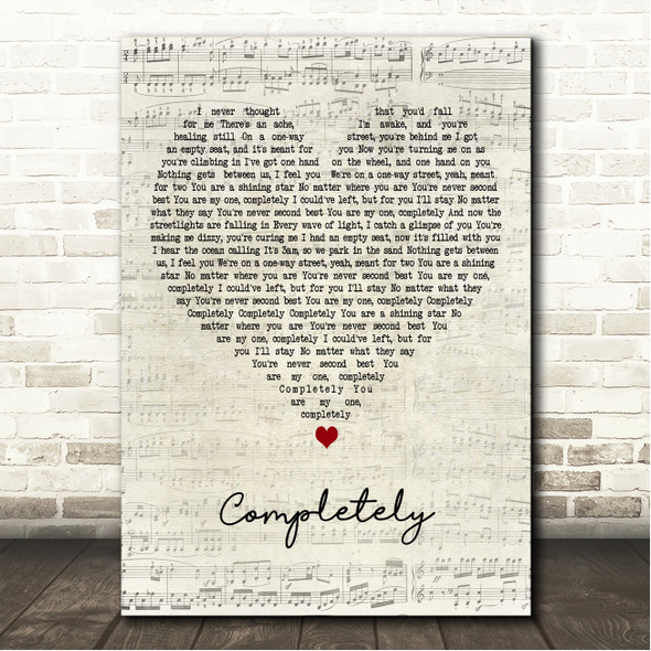 Blue October Completely Script Heart Song Lyric Wall Art Canvas Framed Print