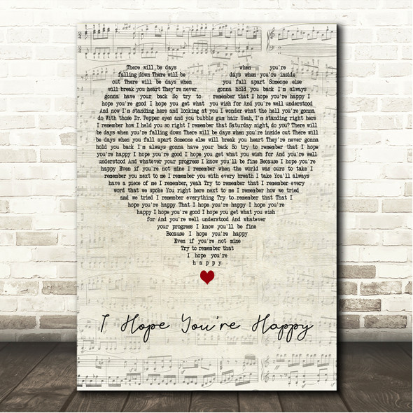 Blue October I Hope You're Happy Script Heart Song Lyric Wall Art Canvas Framed Print