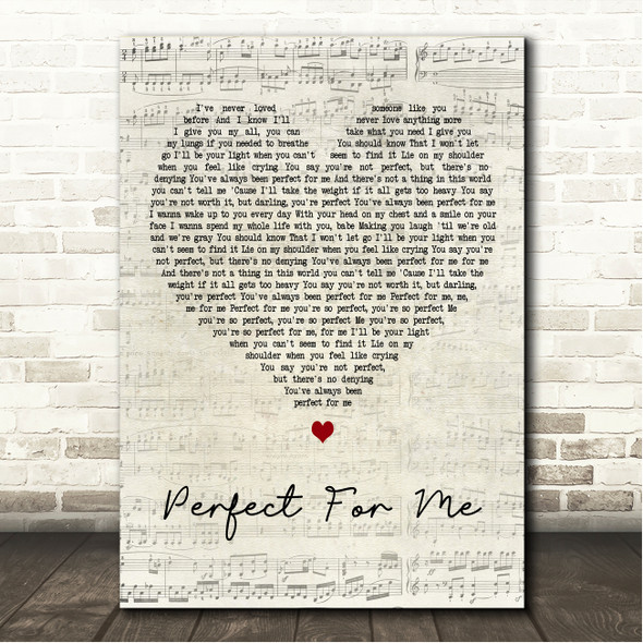 Bradley Marshall Perfect For Me Script Heart Song Lyric Wall Art Canvas Framed Print