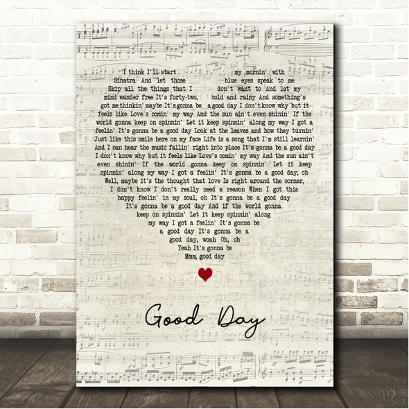 Brett Eldredge Good Day Script Heart Song Lyric Wall Art Canvas Framed Print