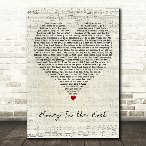 Brooke Ligertwood & Brandon Lake Honey In the Rock Script Heart Song Lyric Wall Art Canvas Framed Print