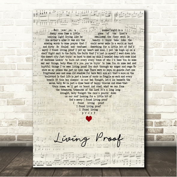 Bruce Springsteen Living Proof Script Heart Song Lyric Wall Art Canvas Framed Print