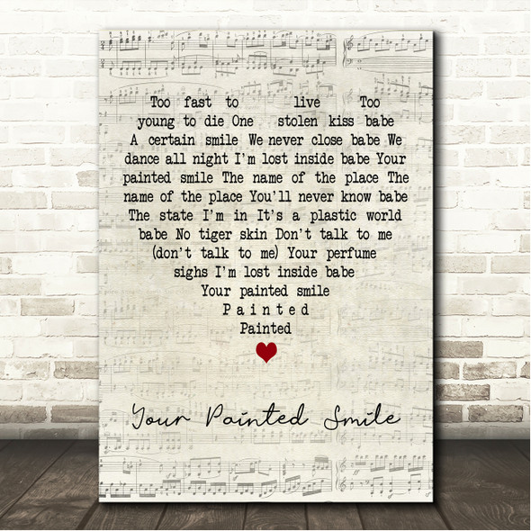 Bryan Ferry Your Painted Smile Script Heart Song Lyric Wall Art Canvas Framed Print
