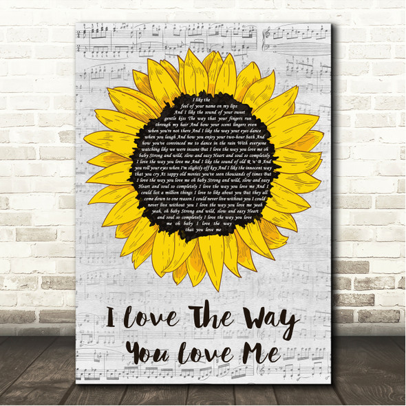 Boyzone I Love The Way You Love Me Grey Script Sunflower Song Lyric Wall Art Canvas Framed Print