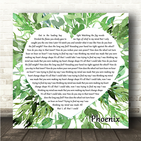 Big Red Machine Phoenix Square Botanical Leaves Song Lyric Wall Art Canvas Framed Print