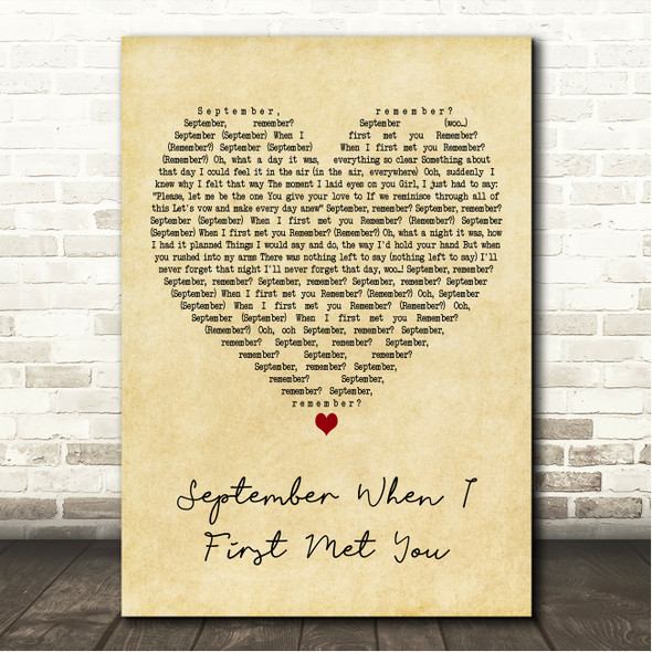 Barry White September When I First Met You Vintage Heart Song Lyric Wall Art Canvas Framed Print