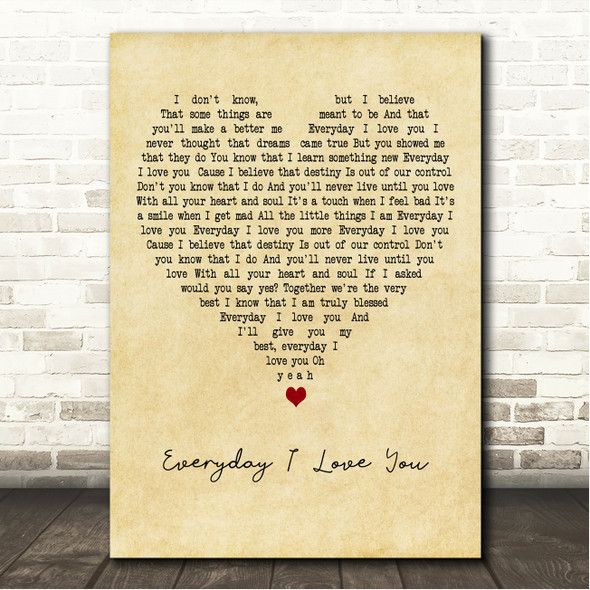 Boyzone Everyday I Love You Vintage Heart Song Lyric Wall Art Canvas Framed Print