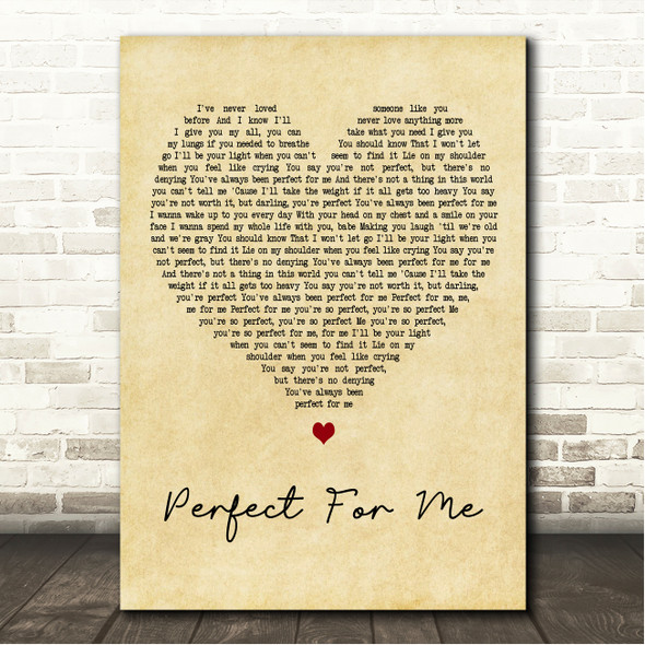 Bradley Marshall Perfect For Me Vintage Heart Song Lyric Wall Art Canvas Framed Print