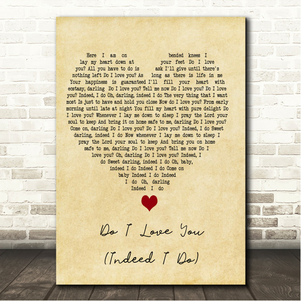 Bruce Springsteen Do I Love You (Indeed I Do) Vintage Heart Song Lyric Wall Art Canvas Framed Print