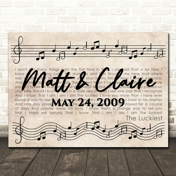 Ben Folds The Luckiest Vintage Music Notes Script Song Lyric Wall Art Canvas Framed Print