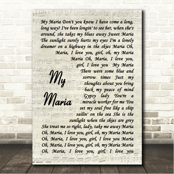 B.W. Stevenson My Maria Vintage Script Song Lyric Wall Art Canvas Framed Print