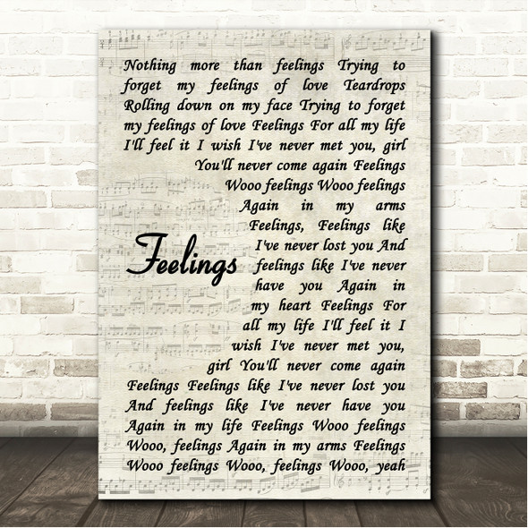 Barbara Streisand Feelings Vintage Script Song Lyric Wall Art Canvas Framed Print