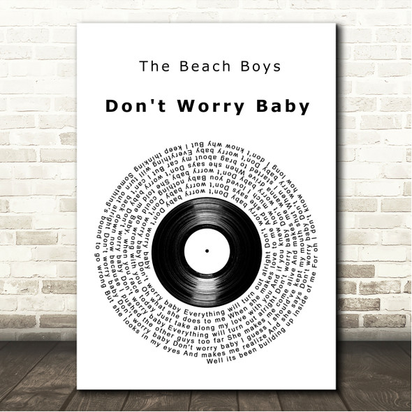 Beach Boys Don't Worry Baby Vinyl Record Song Lyric Wall Art Canvas Framed Print