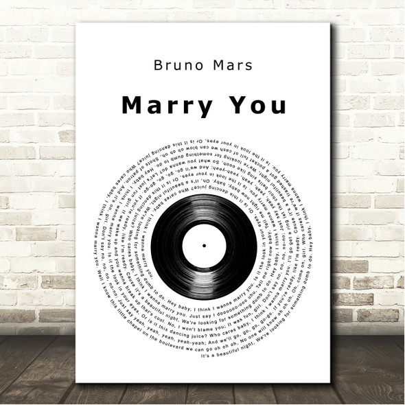 Bruno Mars Marry You Vinyl Record Song Lyric Wall Art Canvas Framed Print