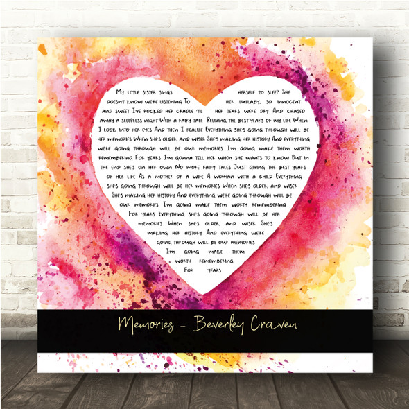 Beverley Craven Memories Watercolour Paint Heart Square Song Lyric Wall Art Canvas Framed Print